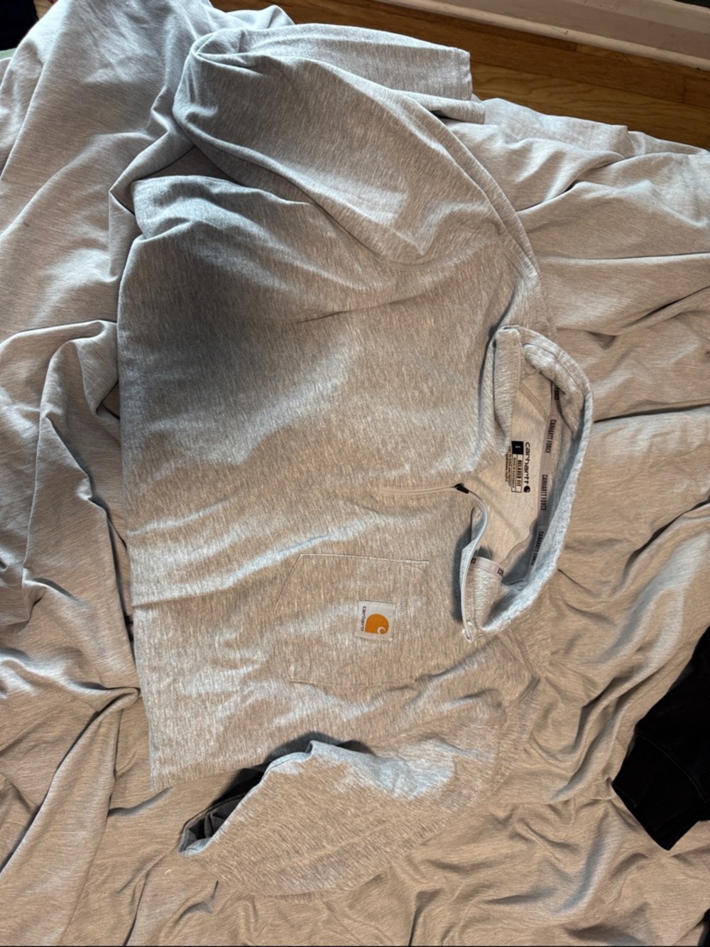 Carhartt Light Heather Gray Pocket quarter zip Sweatshirt with Logo Patch
